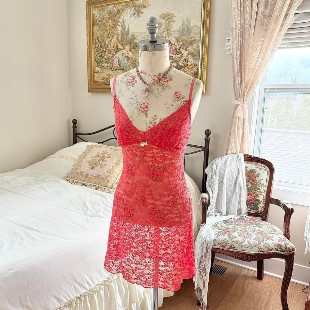 red lace slip‎ dress  Y2K Jenny Jen red lace slip dress size xl